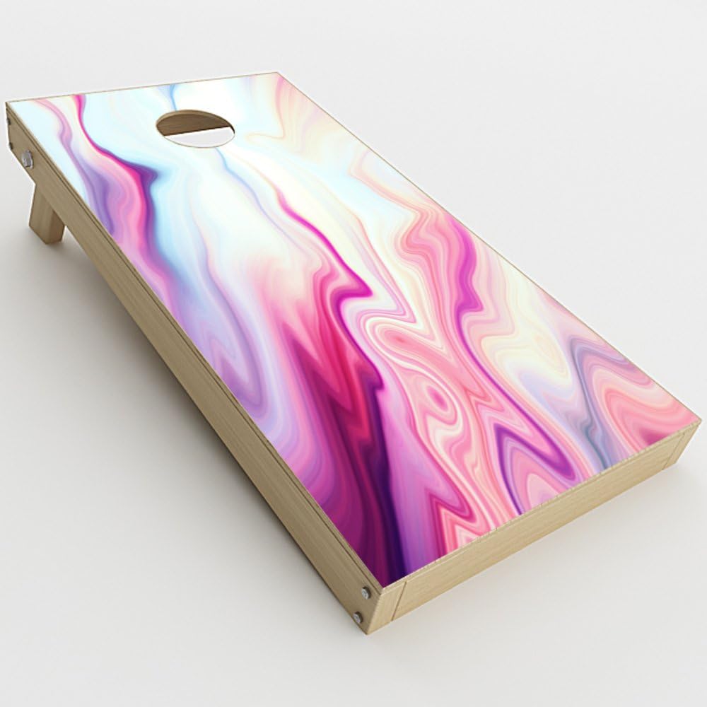 Skin Decal Vinyl Wrap for Cornhole Game Board Bag Toss (2xpcs.) Skins Stickers Cover/Pink Marble Glass Pastel