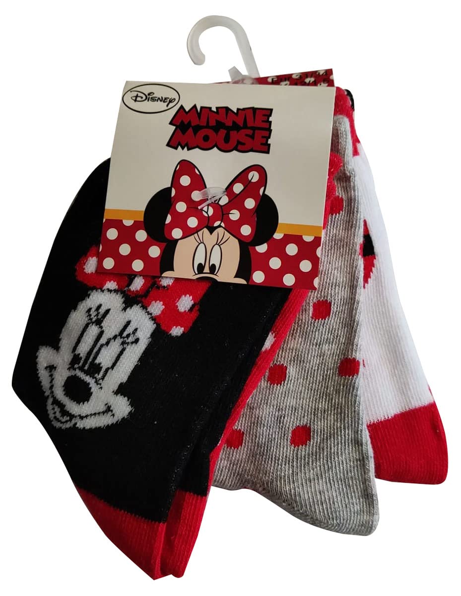 Disney Minnie Maus 3er-Pack Socken Strümpfe Söckchen Mode mit bunten Motiven für Kinder, Mädchen und Jungen