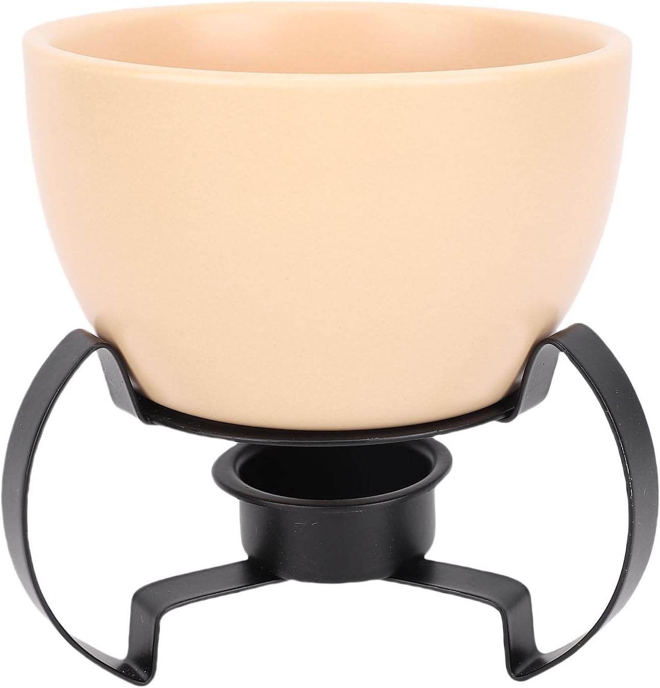 Cheese Fondue Pot Set, European Style Ceramic Fondue Pot with Hand Painted Art Detachable Metal Stand for Melting Cheese Chocolate Desserts Dinner Parties (Beige)