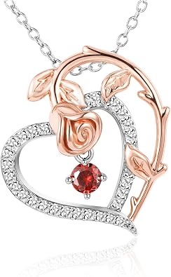 SNZM 925 Sterling Silver Rose Heart Initial Necklace - Dainty Jewelry with 5A Cubic Zirconia, Perfect for Valentines Day, Mothers Day, and Birthday Gifts for Daughter, Wife, and Mom