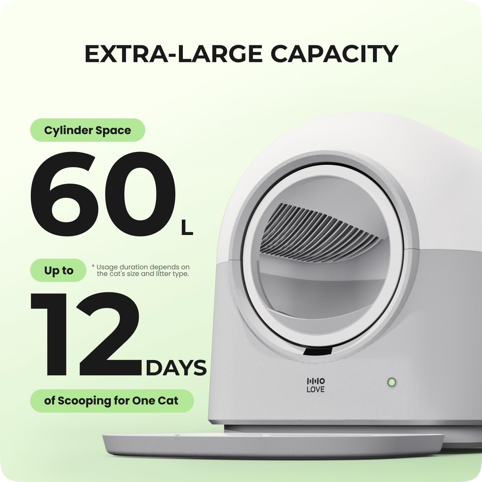 Automatic Litter Box Self Cleaning HHOLOVE with 360° Safety Sensors, Odor Control, Real-Time Health & Weight Monitor, Ultra-Quiet, 60L Large Capacity for Multiple Cats, with 1 Roll Liner, 2026 Version - 3