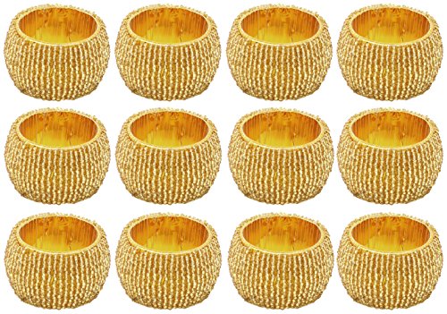 Skavij Napkin Rings Set Of 12 For Dinner Parties, Dining Table Decoration, Family Gatherings Glass Beads Handmade Napkin Holder (Gold) #TOP3