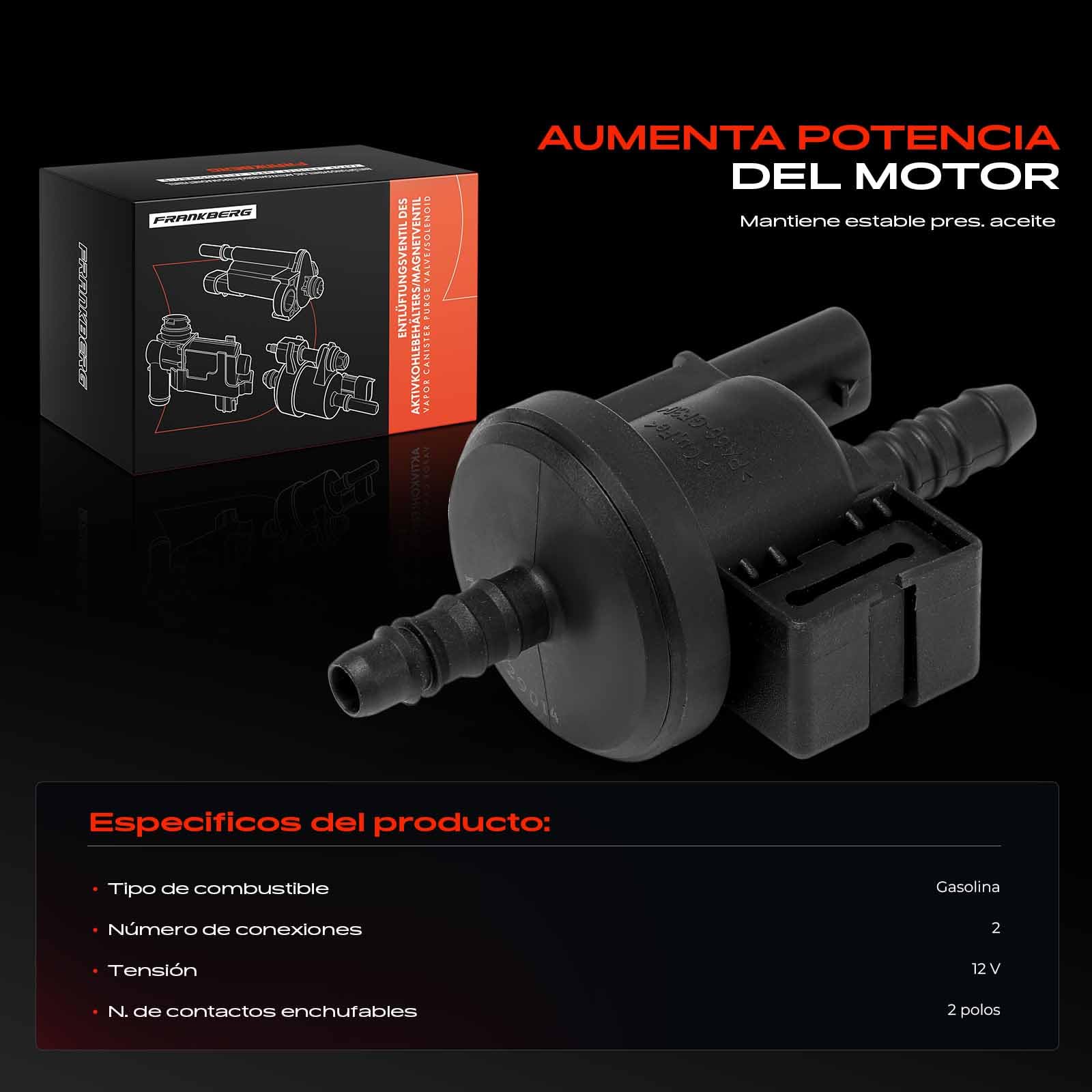Frankberg Válvula de Ventilación Válvula de Ventilación del depósito 2 Polos Gasolina Compatible con Golf VI 5K1 Passa.t 362 A4 Avant 8K5 Q3 8UB 8UG Octav.i.a II Combi 1Z5 A4 8K2 Replace# 06H906517B