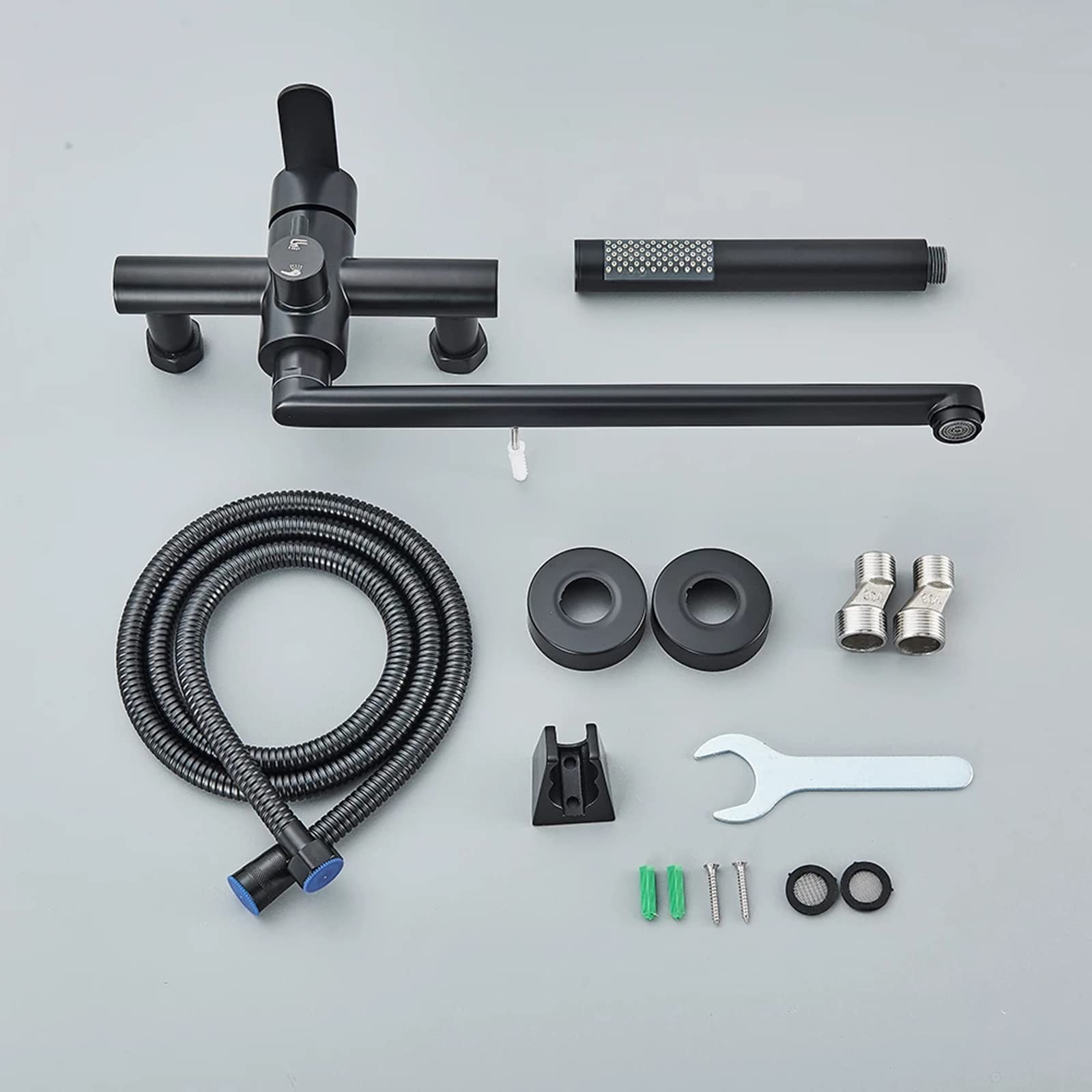 Grifo de bañera de Pared con caño Giratorio Alargado de 35 cm y Ducha de Mano, Grifo de Ducha de bañera de latón Negro Mate, Grifo Mezclador de Agua fría y Caliente para el hogar.