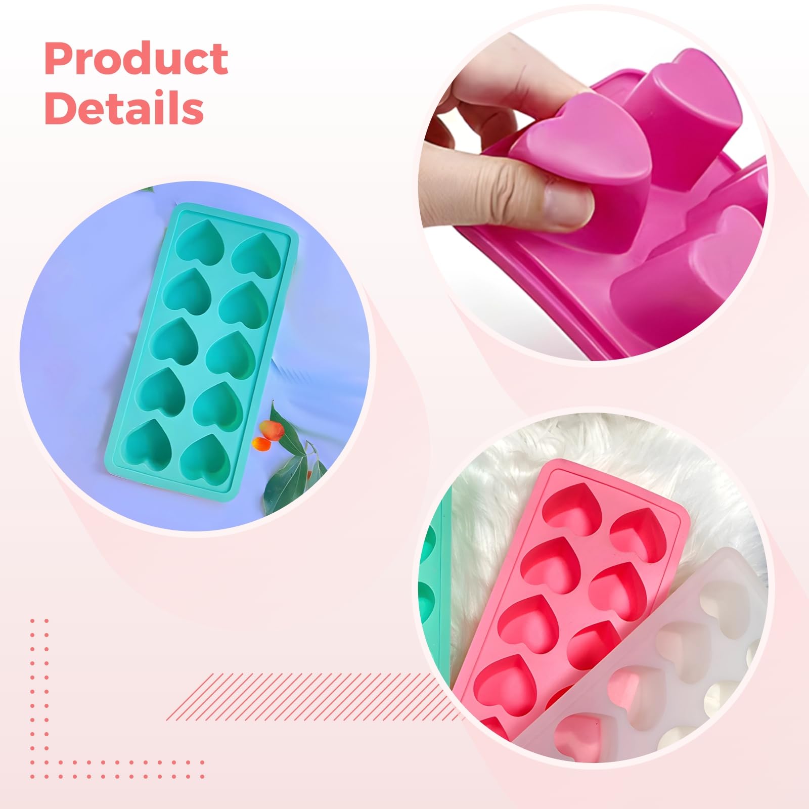 6 moldes de silicona en forma de corazón, 10 moldes de cavidad para chocolate, hornear y hacer jabón, moldes caseros, versátiles para golosinas del día de San Valentín