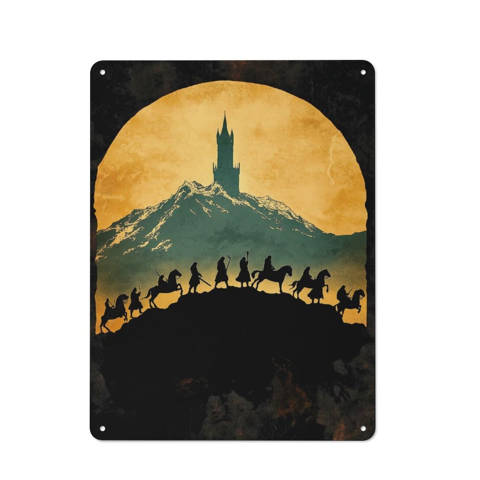 Junmoney Silhouettes Of Riders Metal Plaque 40X30cm With For Garage Wall, Vintage Decor, Autumn Home Decor For Collectors Of Metal Signs