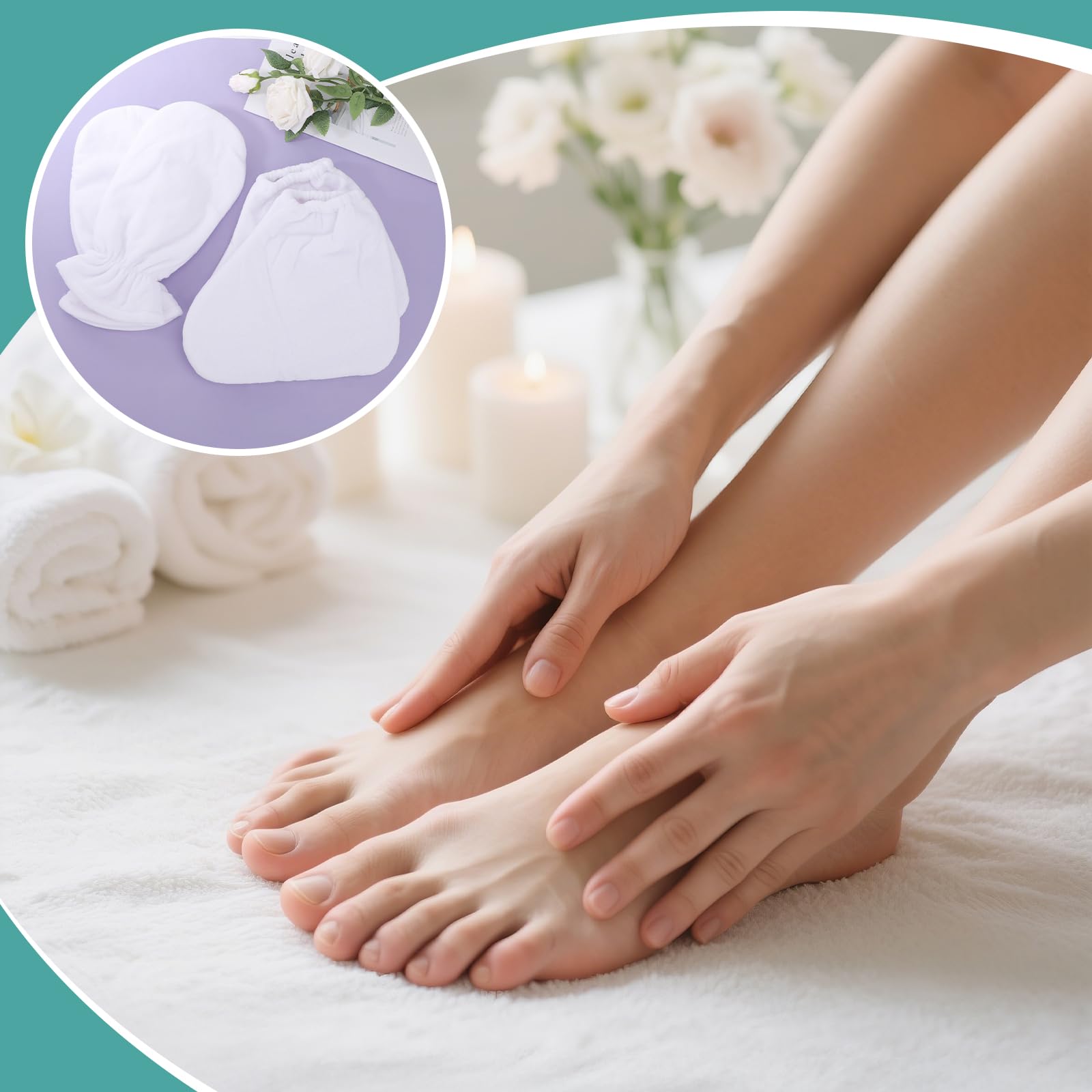 Chaussons de bain en cire de paraffine blanche, ouverture élastique Segbeauty à double éponge pour thermothérapie, sacs pour les mains et les pieds pour le traitement thermique, machine à cire