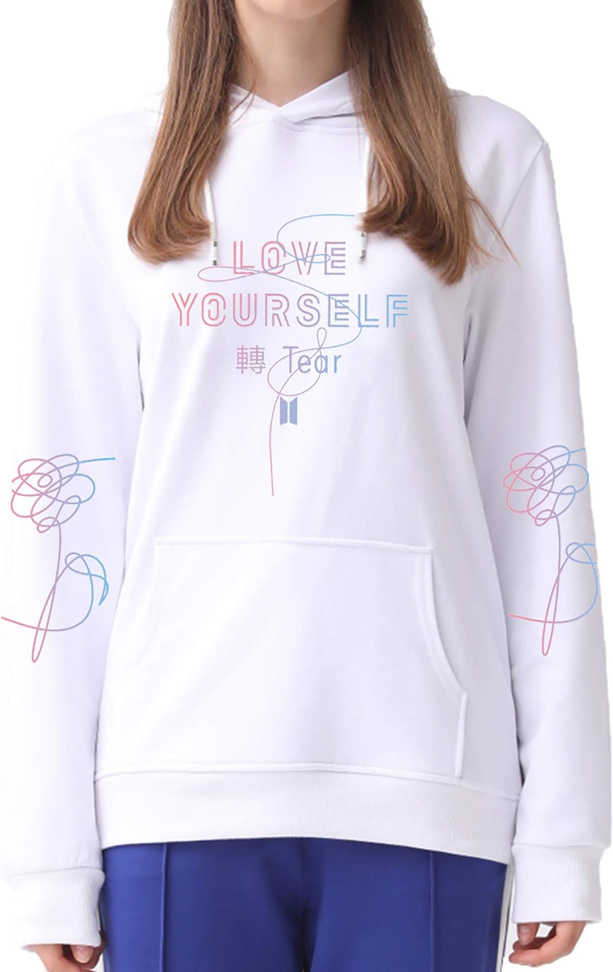 DealRight BTS Hoodie Sweatshirt Love Yourself Her Tear Hooded Rap Hoodie Suga Jimin V Rap-Monster Sport Jacket Pullover(Small,White)