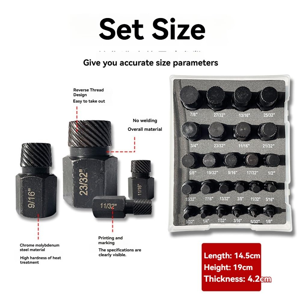 Juego de Extractores de Tornillos de 25 Piezas Juego de Extractores de Pernos de Múltiples Estrías para Quitar Tornillos y Pernos Dañados, Rotos, Redondeados y Pelados