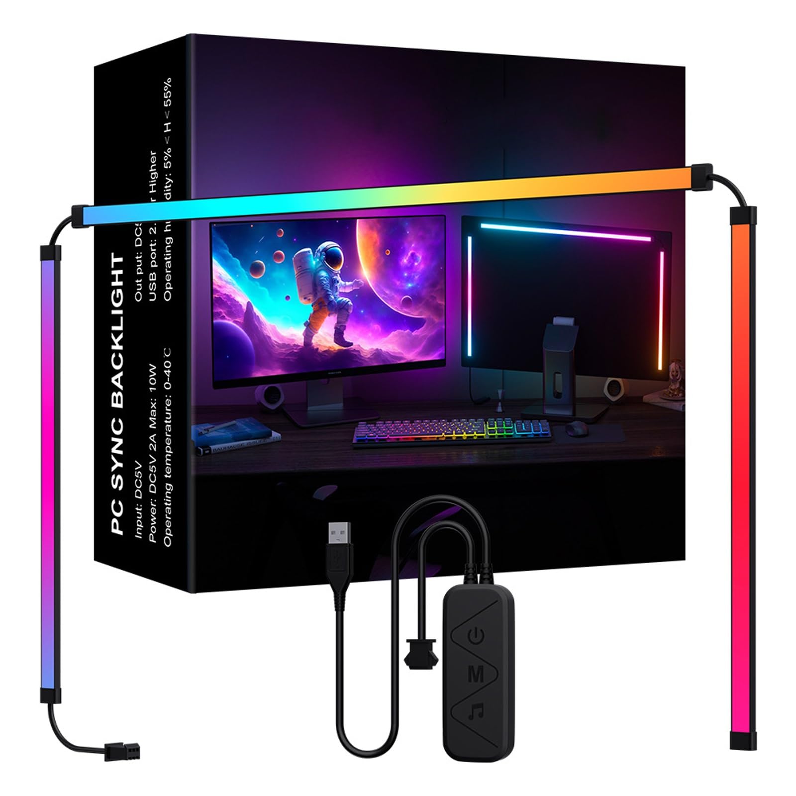 Komputer Led Lights do telewizora, samoprzylepny pasek świetlny LED, sterowany oprogramowaniem pasek LED z wieloma trybami i kolorami do wyboru, zwiększ wrażenia odpowiednie do 24 W/27 IN/32IN (24IN)