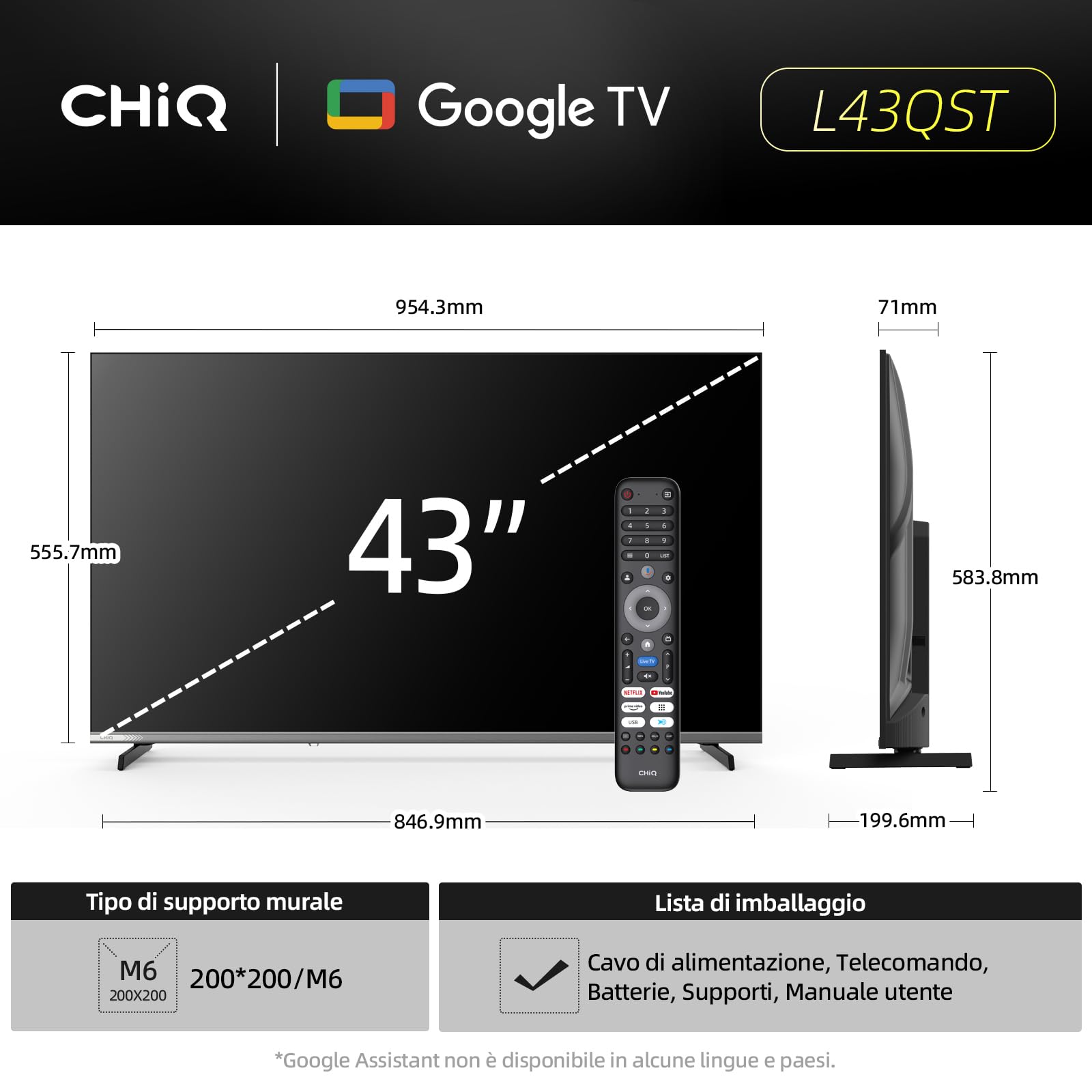 CHiQ L43QST Smart TV 43 Pollici QLED - Dettaglio