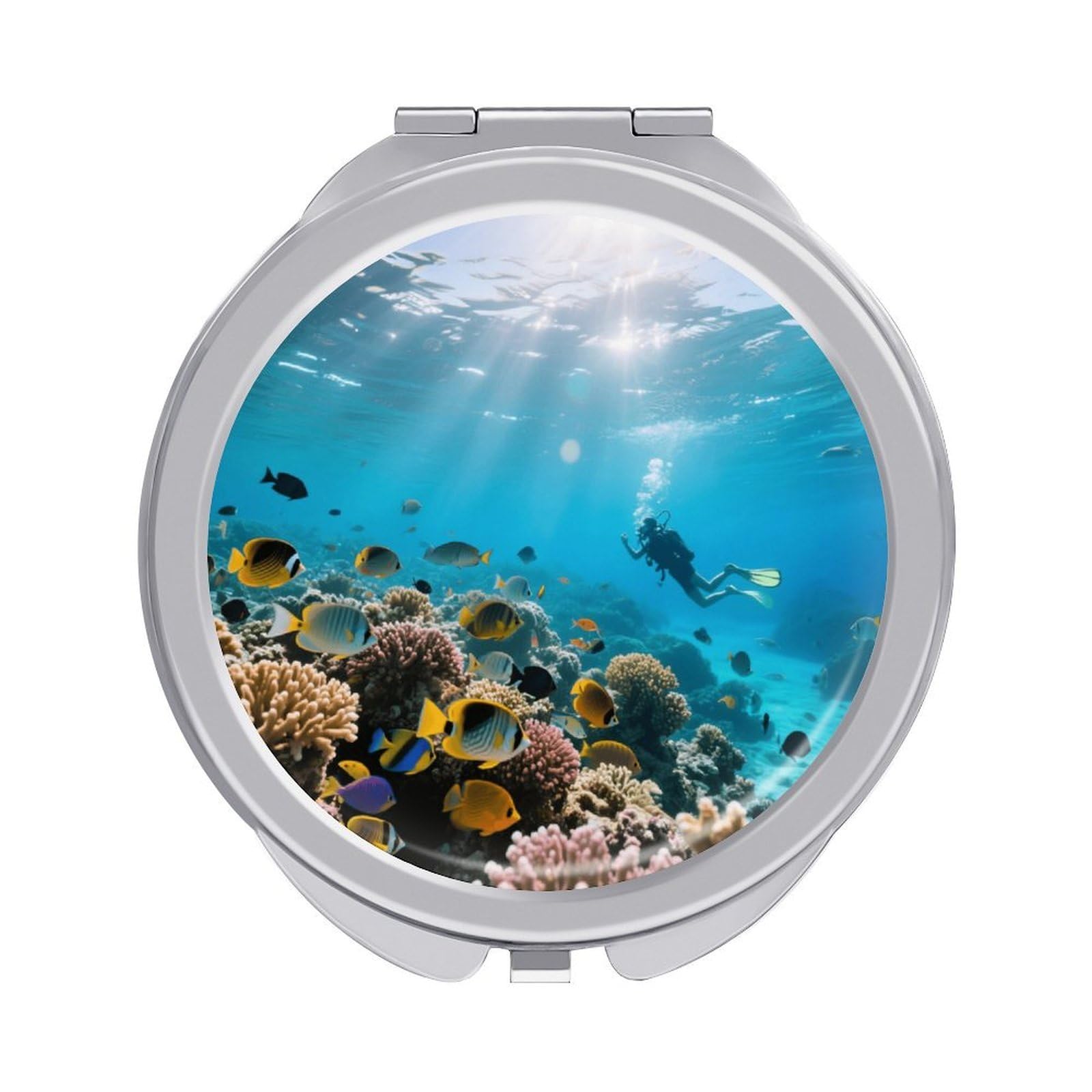 Fekiloot Style Great Barrier Reef Underwater World Travel Makeup Mirror Handheld Compact Mirror Portable Pocket Mirror Double-Sided 1X/2X Magnifying For Handbag And Purses
