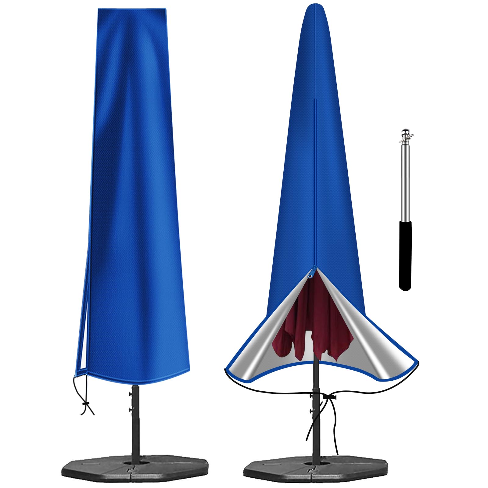 OKPOW Parasol Cover Waterproof - 600D Heavy Duty Garden Parasol Cover Fit for 2.5m 2.7m 3m Large Outdoor Umbrella - Anti-UV Windproof Patio Umbrella Protection Cover With Zip