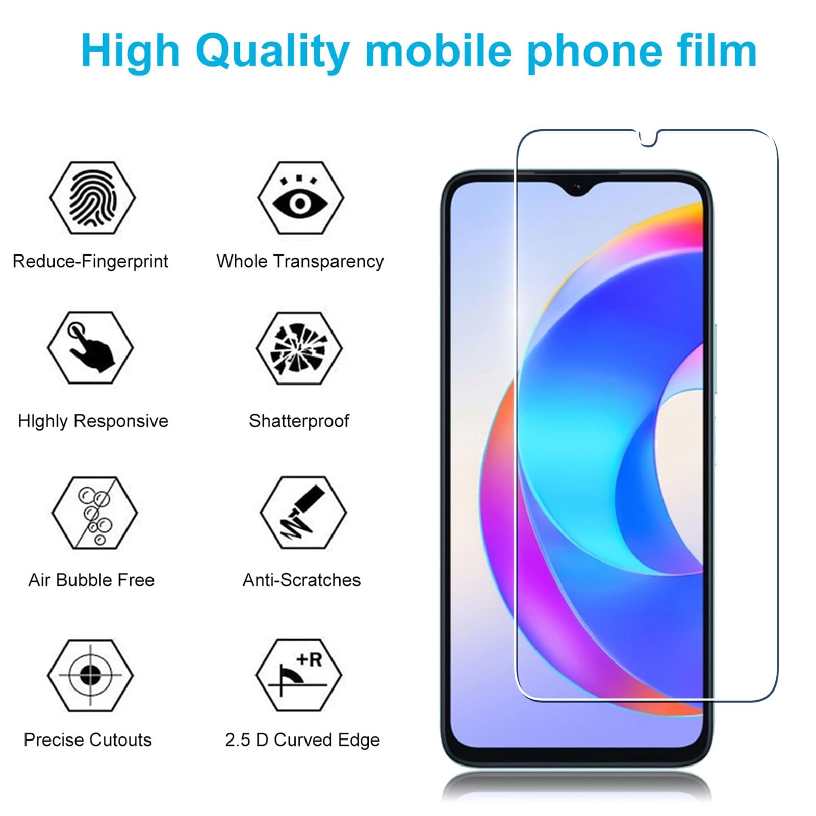 Didisky 3 Pack Tempered Glass Screen Protector for Honor X6a, Scratch-Resistant, 9H Hardness, No Bubbles - Image 2