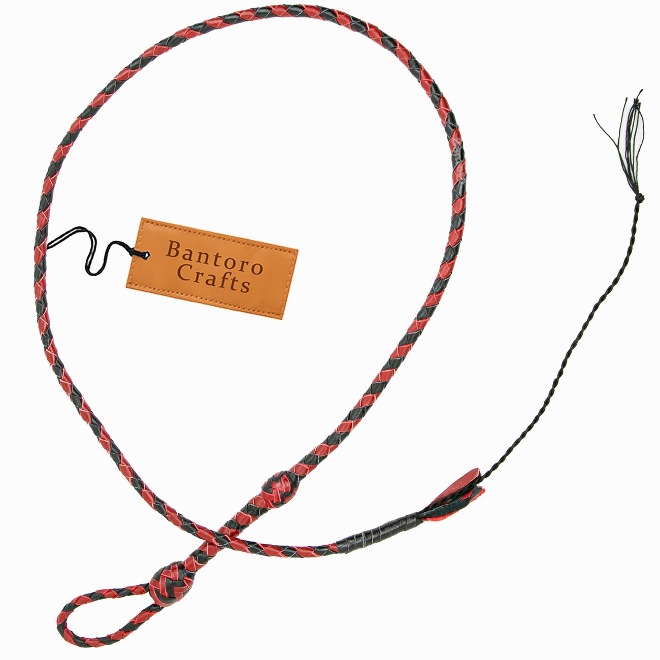 Mini látigo de piel de bolsillo rojo y negro de 91 cm de longitud, látigo miniatura de color marrón