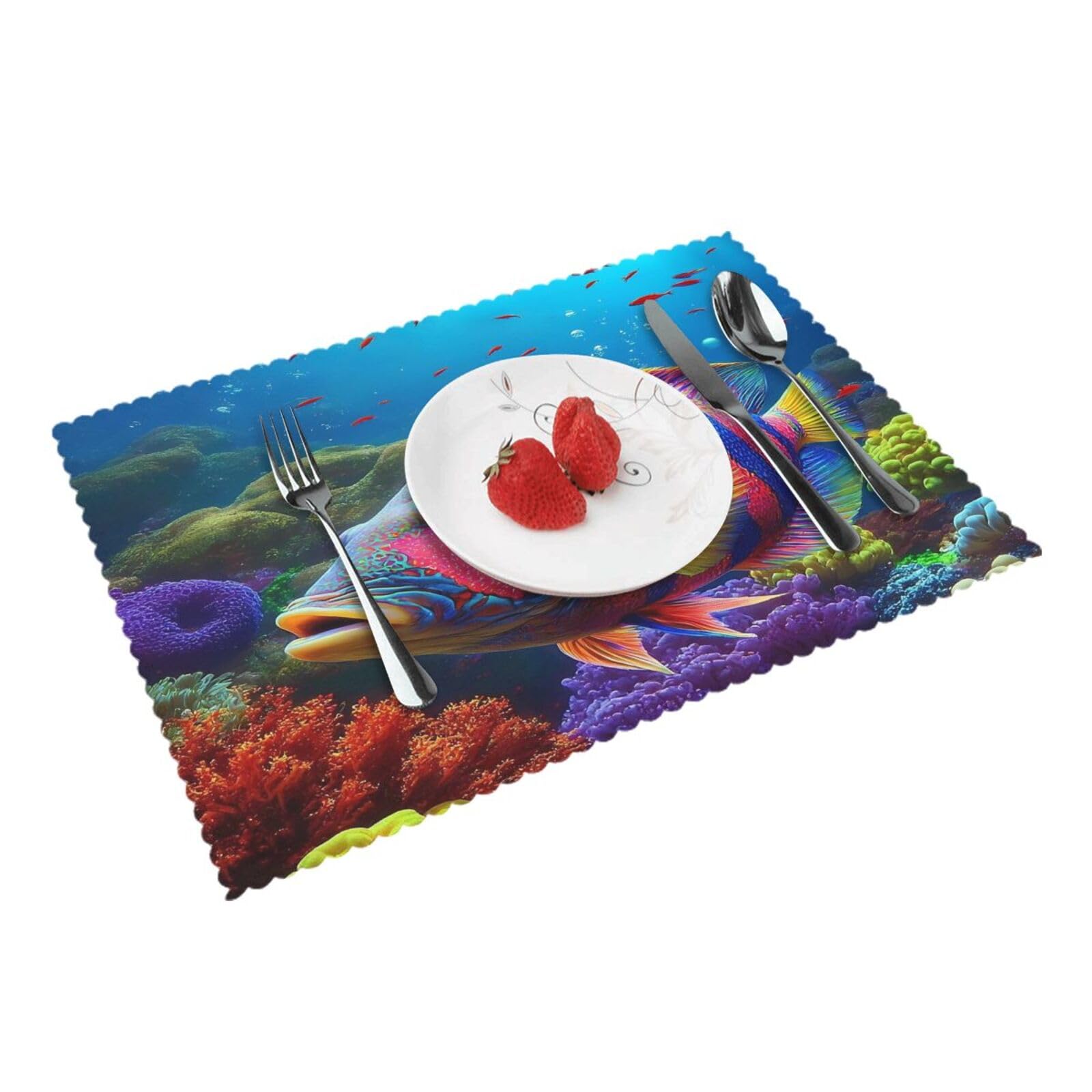 Colorful Coral Fish Placemats Set of 4 Print Table Mats Place Mats Table Decor for Kitchen Dining 12X18 in
