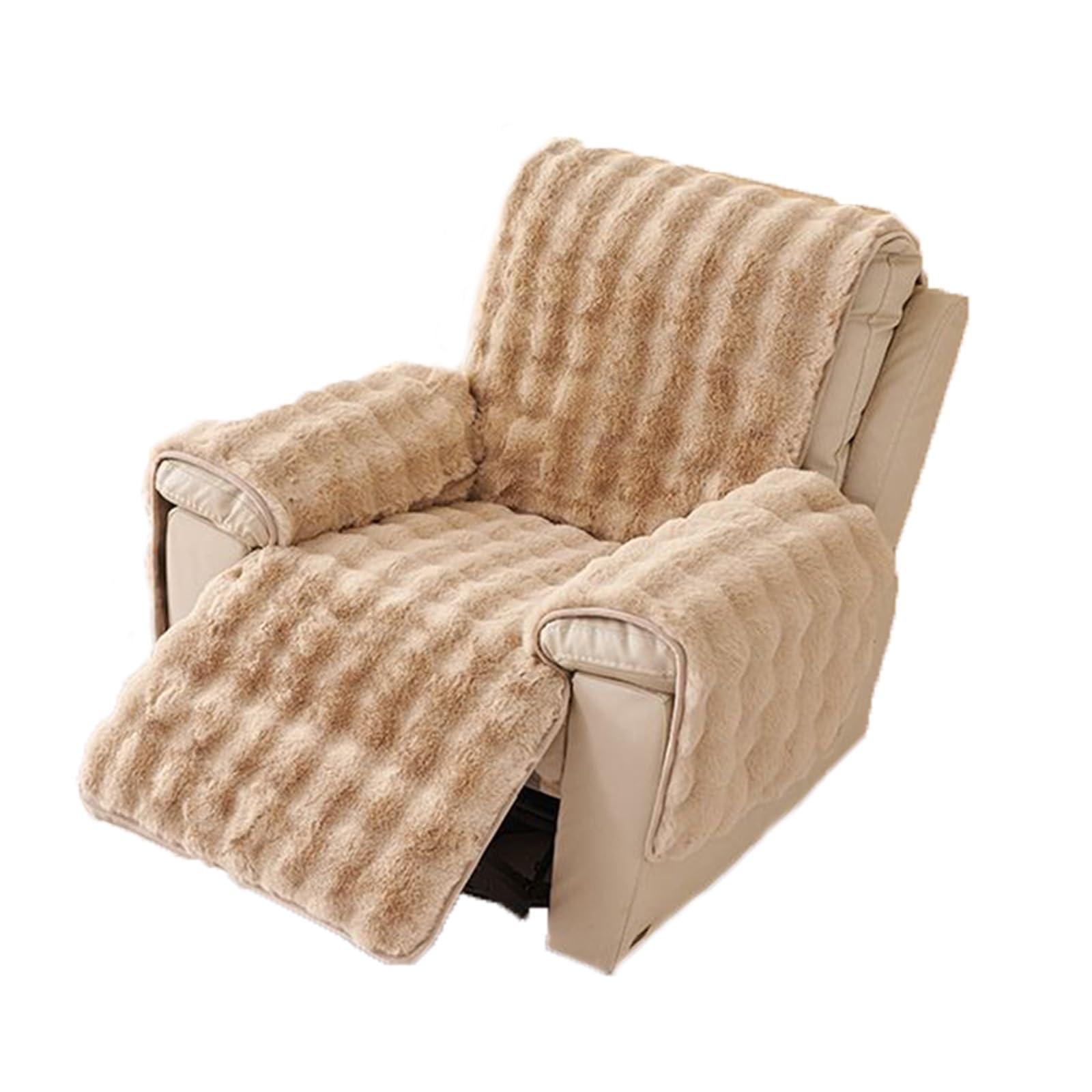 LHTCCSHL Plush Recliner Chair Cover, Faux Fur Recliner Slipcover Couch Cover Armrest Covers Headrest Cover for Sofa Recliner Protector Thick Shaggy Fuzzy Chair Slipcover(Khaki)