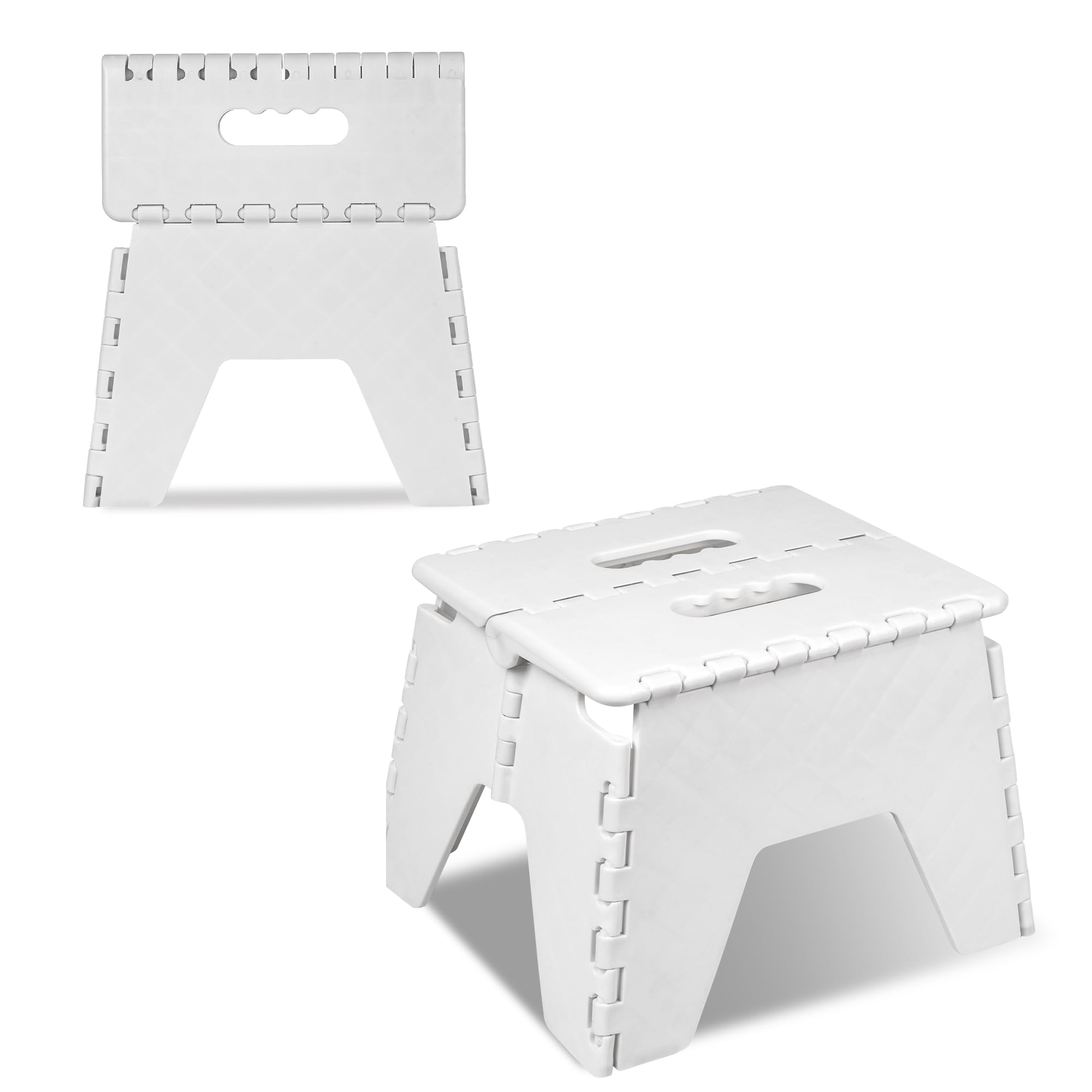 Albert Austin Folding Step Stool Durable Plastic Small Step Stool Slip Resistant Stepping Stool With Built-In Handles 150kg Capacity Folding Footstool Lightweight Stool For Kitchen Laundry (White)