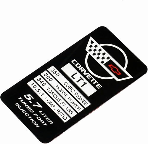 Miniatura 5 de 1 pieza C4 Corvette 1993-1996 LT1 Especificaciones del motor Placa de datos de metal Placa de emblema de consola 3D con distintivo para Corvette
