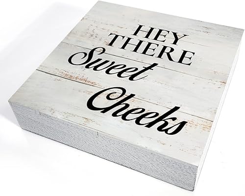 Miniatura 3 de Letrero rústico de madera para baño, con texto en inglés Hey There Sweet Cheeks, caja de madera con texto en inglés Hey There Sweet Cheeks (5 x 5