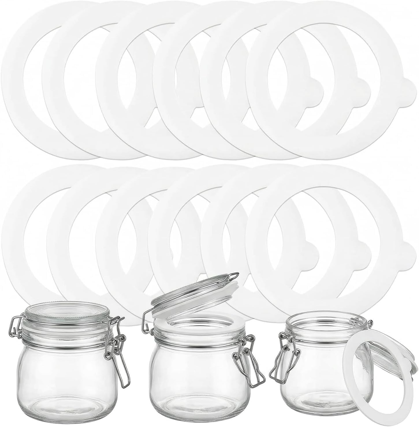 KIMHOME 12Pcs Silicone Replacement Seals, Airtight Leakproof Reusable Sealing Rings for Glass Jars (White/97x70 mm)