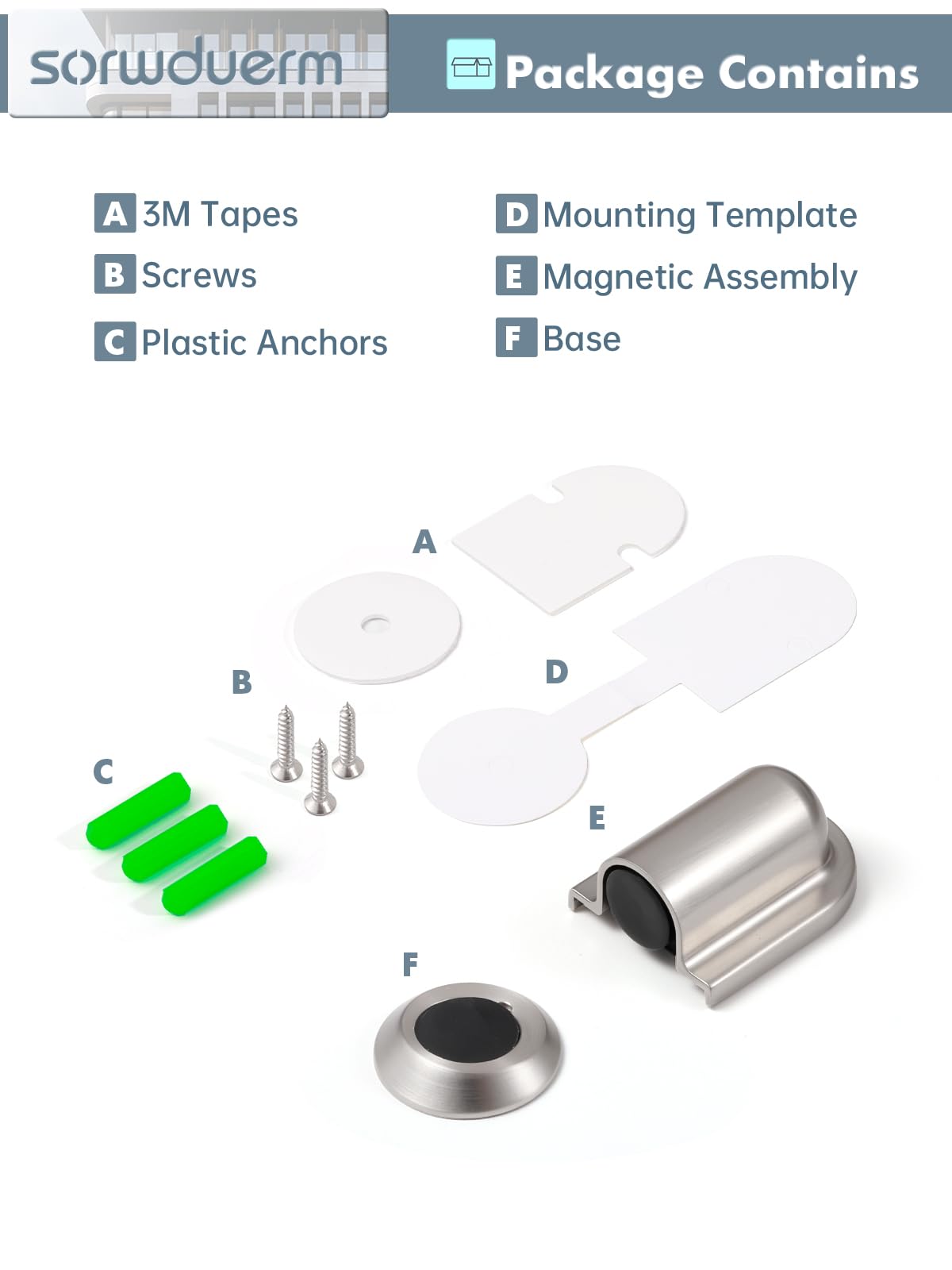 2 topes magnéticos de níquel para puerta, soporte para puerta montado en el suelo, tope de puerta invisible con cinta adhesiva y tornillos de doble montaje, aleación de zinc