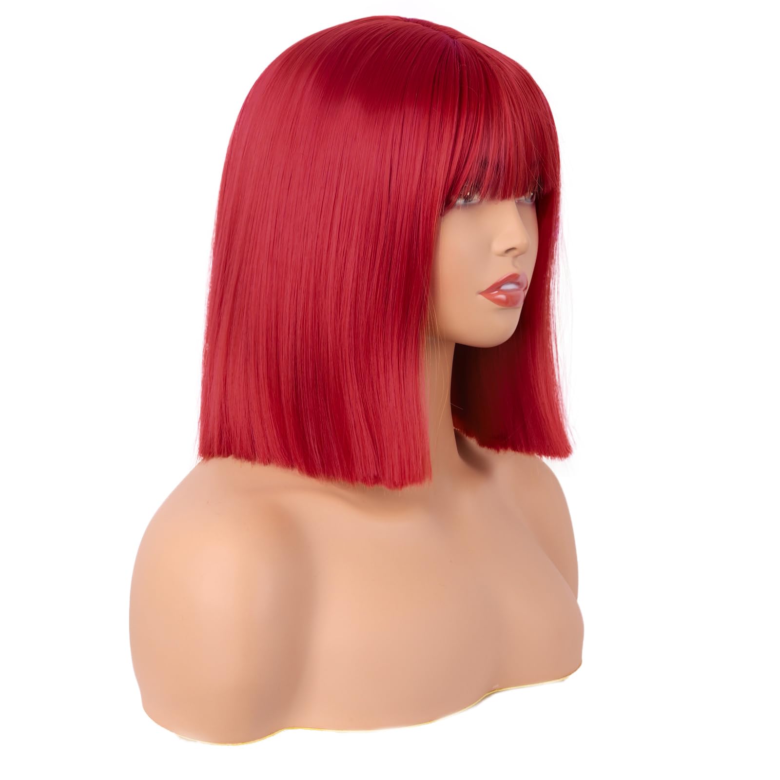 MapofBeauty 12 Inch/30 cm Straight Bob Flat Bangs Short Colorful Synthetic Hair Cosplay Party Wig (Bright Red) - Image 2