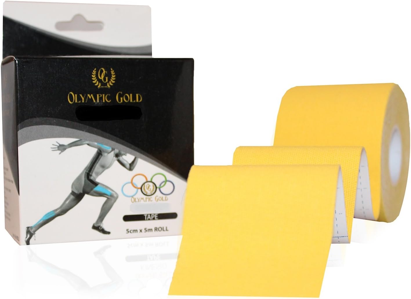 Kinesiology Tape By Olympic Gold Premium Therapeutic Athletic Taping Sports Application Videos (Yellow)