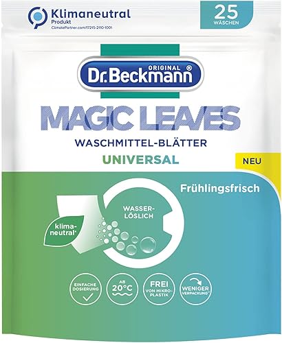 Dr. Beckmann Magic Leaves - Hojas de detergente universales, predosificadas y solubles en agua, ahorro de espacio y fácil de usar