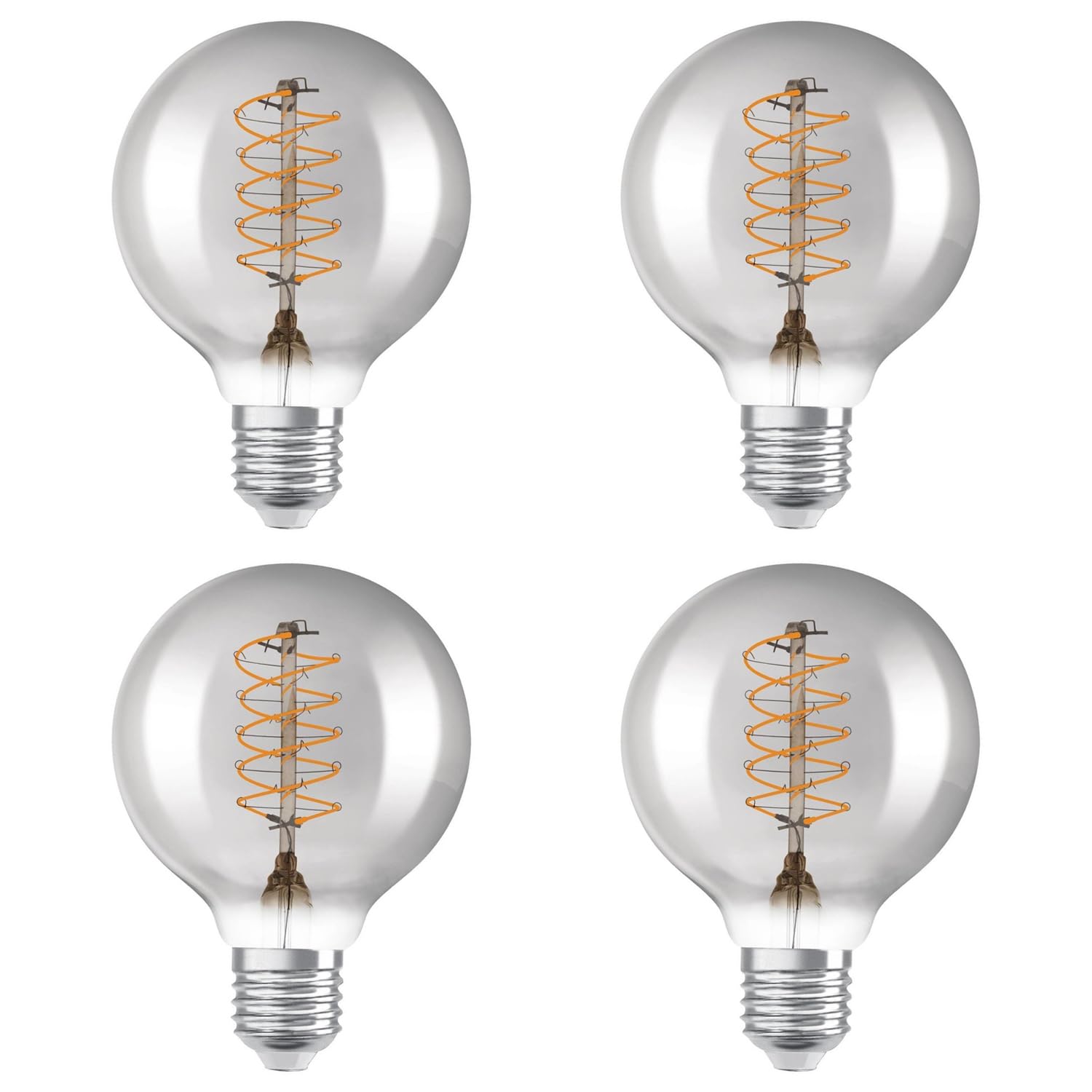 OSRAM Vintage 1906 Smoke Tinted LED lamp, 7.8W, 360lm, Globe Shape with 95mm Diameter & E27 Base, Warm White Light, Spiral Filament, dimmable, Life of up to 15,000 Hours,4-Pack