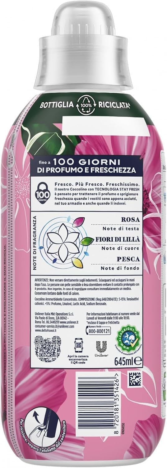 16 x Coccolino Ammorbidente Concentrato Sensazione Seta, ammorbidente concentrato per capi molto morbidi, 28 lavaggi, 645 ml, + portachiavi Italy Shop Service in omaggio