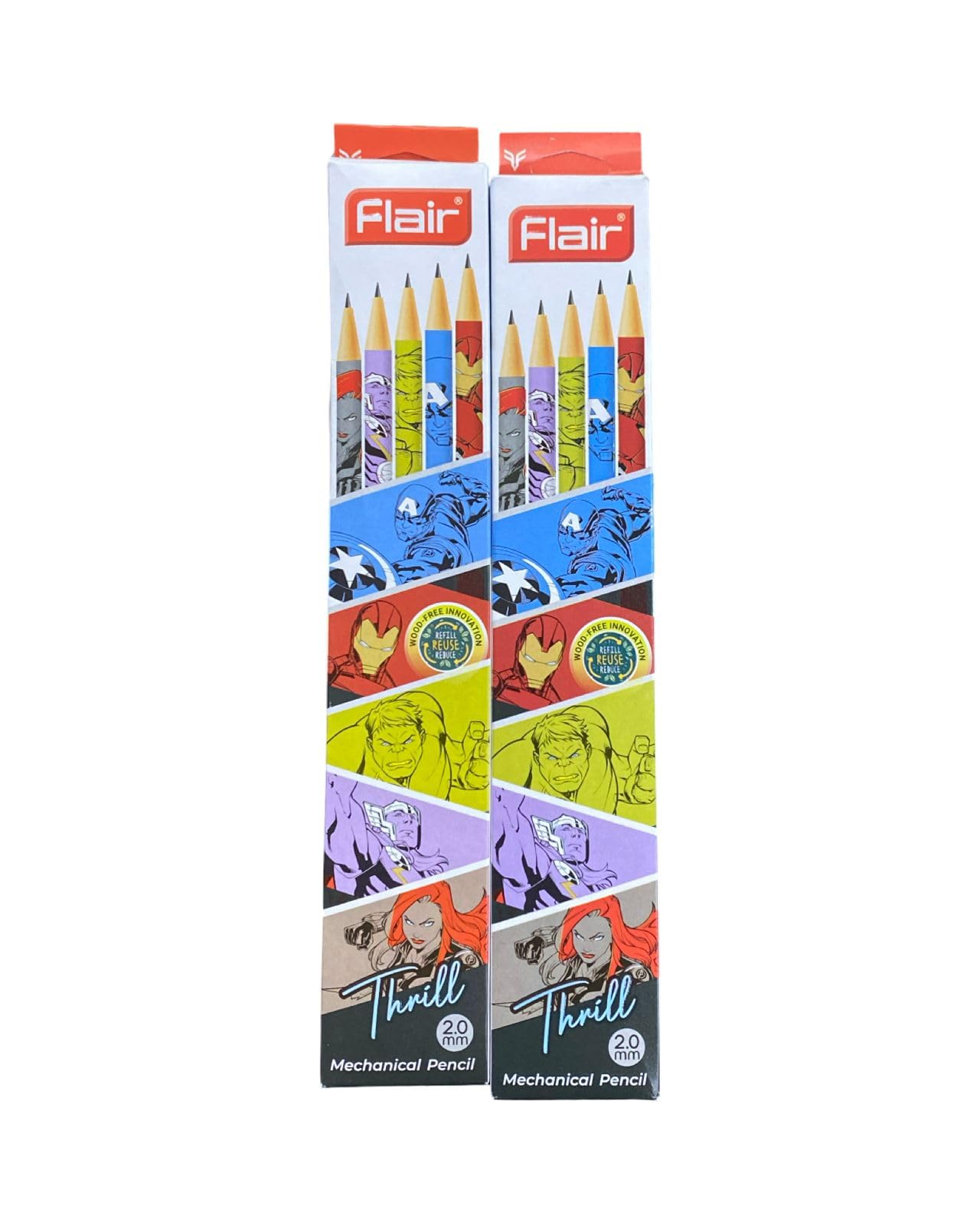 Flair Thrill 2mm Mechanical Pencil | Pack of 10 × 2 Boxes (20 Pencils Total) | Marvel Avengers Superhero Themed | Durable, Refillable & Eco-Friendly Writing Pencils for Kids, Students-image-31