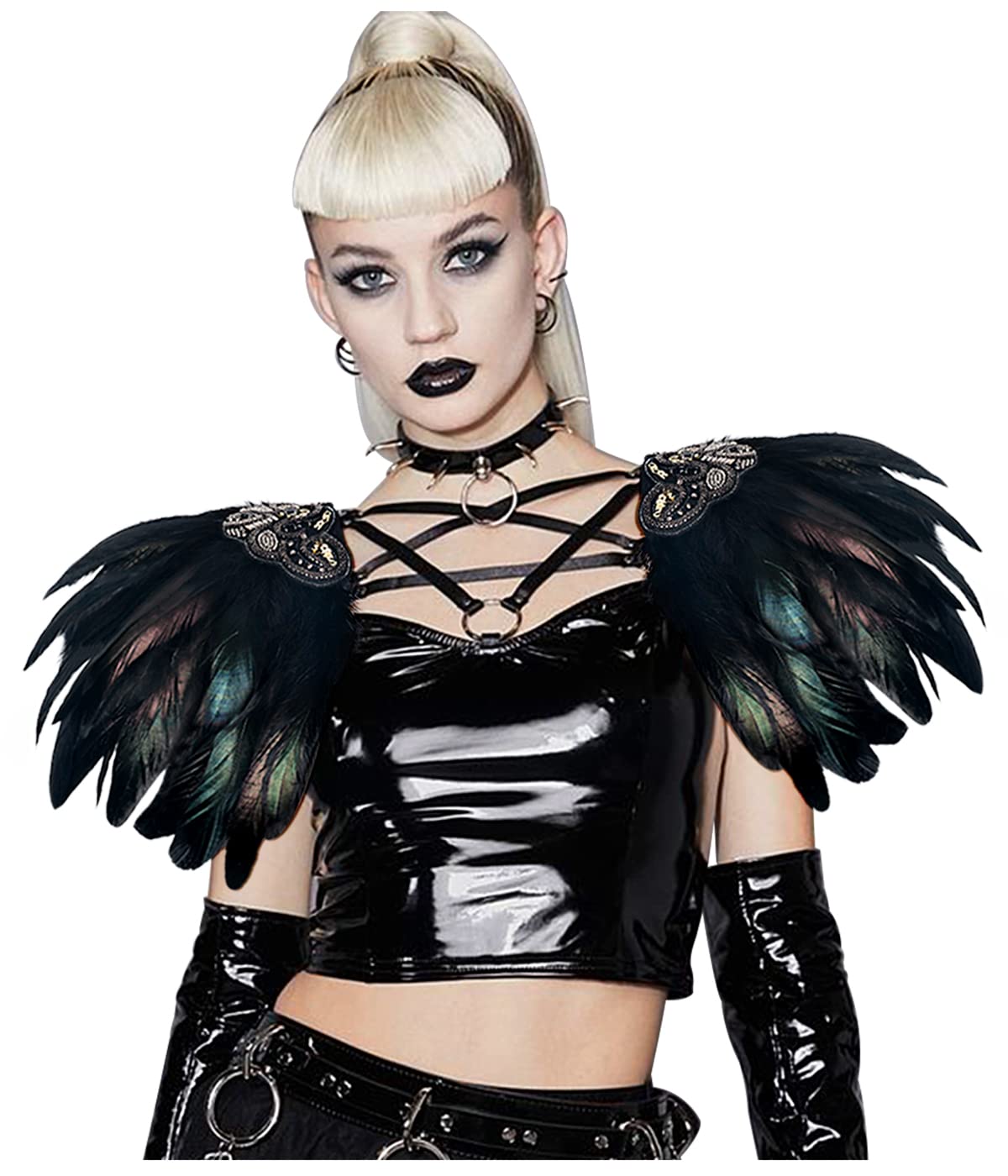 keland Romantic Goth Feather Sequin Epaulettes Shrug Shoulder Piece Victorian Cape Shawl for Women Men Halloween (Black)