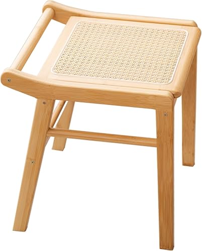 Tiita Taburete de tocador – Taburete de maquillaje cuadrado de ratán, moderno sillón de bambú, taburete otomano rectangular para dormitorio, sala de