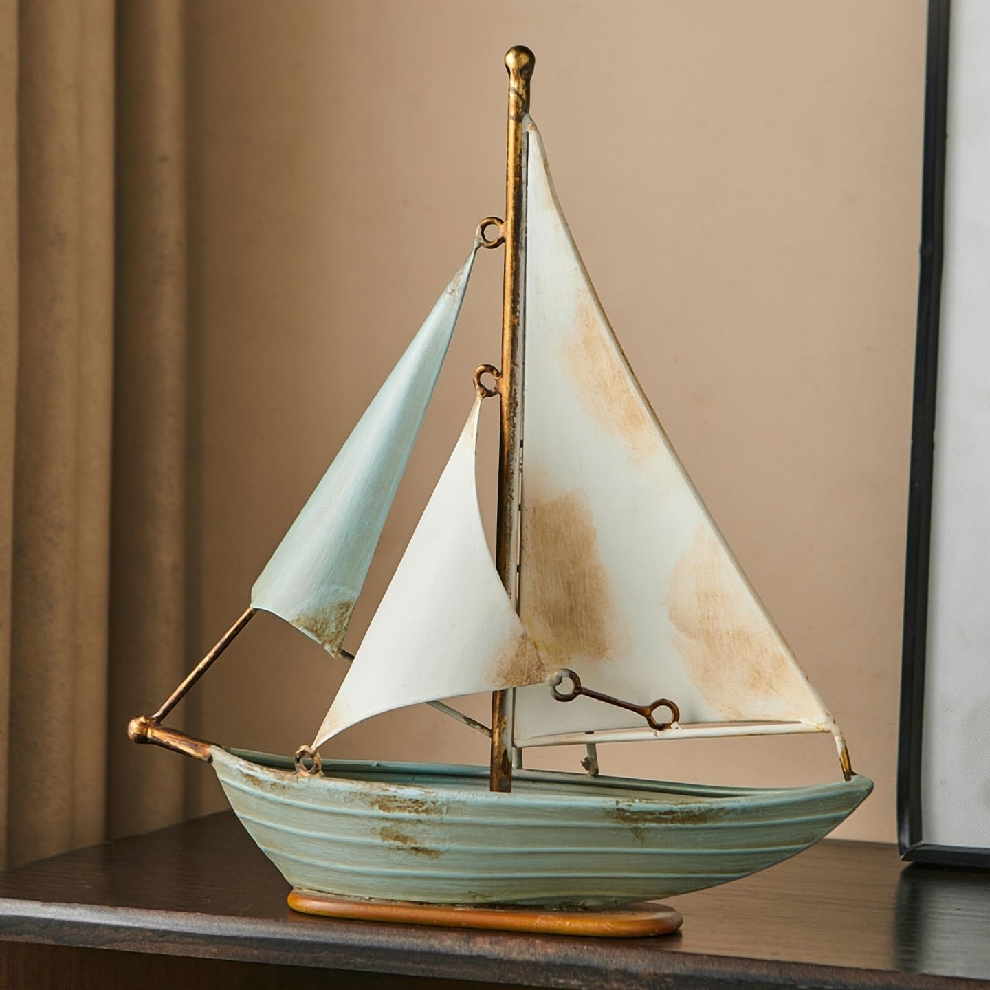 Nowoczesny blat biurowy w kształcie łodzi w stylu retro z żywicy, dekoracyjna rzeźba, 27 x 7 x 29,5 cm (dł. x szer. x wys.) statua