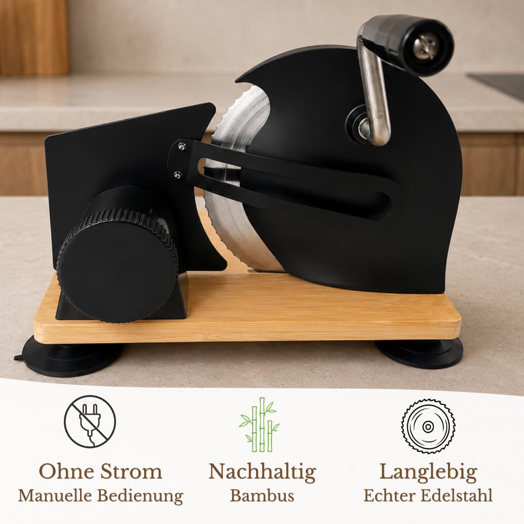 Likama Brotschneidemaschine manuell Edelstahl mit Kurbel, Set mit 2 Brotbeutel aus Leinen, bread slicer ohne Strom, Brotmaschine, Allesschneider, Schneidemaschine (Schwarz)