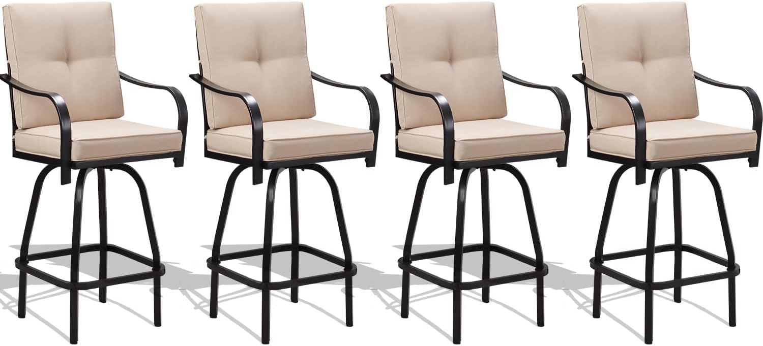 Patio Bistro Chair Set ， Outdoor High Back Swivel Bar Chair Set of 4 with All Weather Steel Frame for Backyard, Lawn,Poolside and Balcony