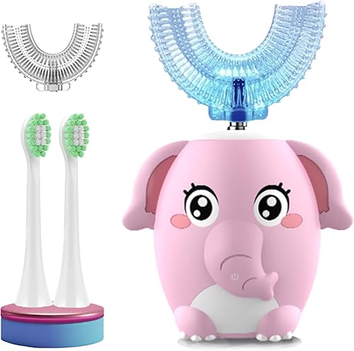 Cepillos de dientes eléctricos para niños, en forma de U, cepillo automático sónico para niños con 4 cabezales de cepillo, 6 modos de limpieza,