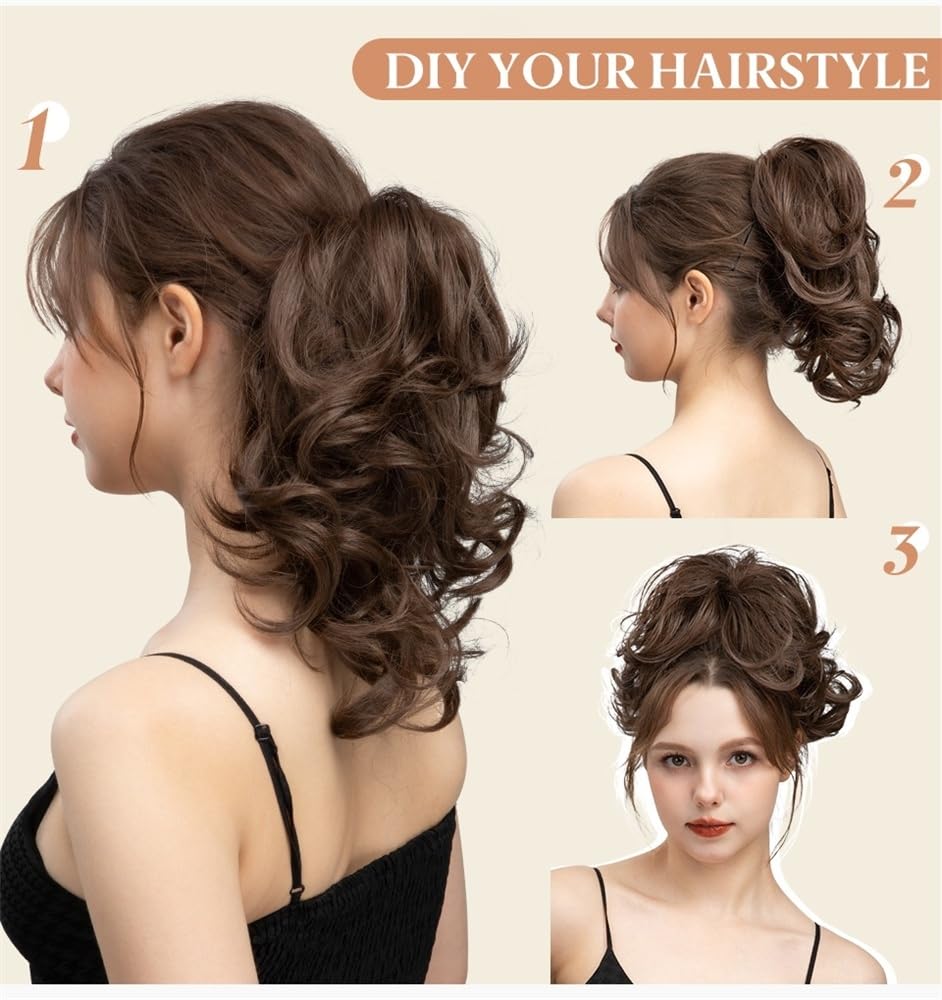 Hair Bun Messy Hair Bun Synthetic Hairpieces Natural Wave Claw Clip Short Ponytail Hair Extensions Scrunchies(1B-171T60)