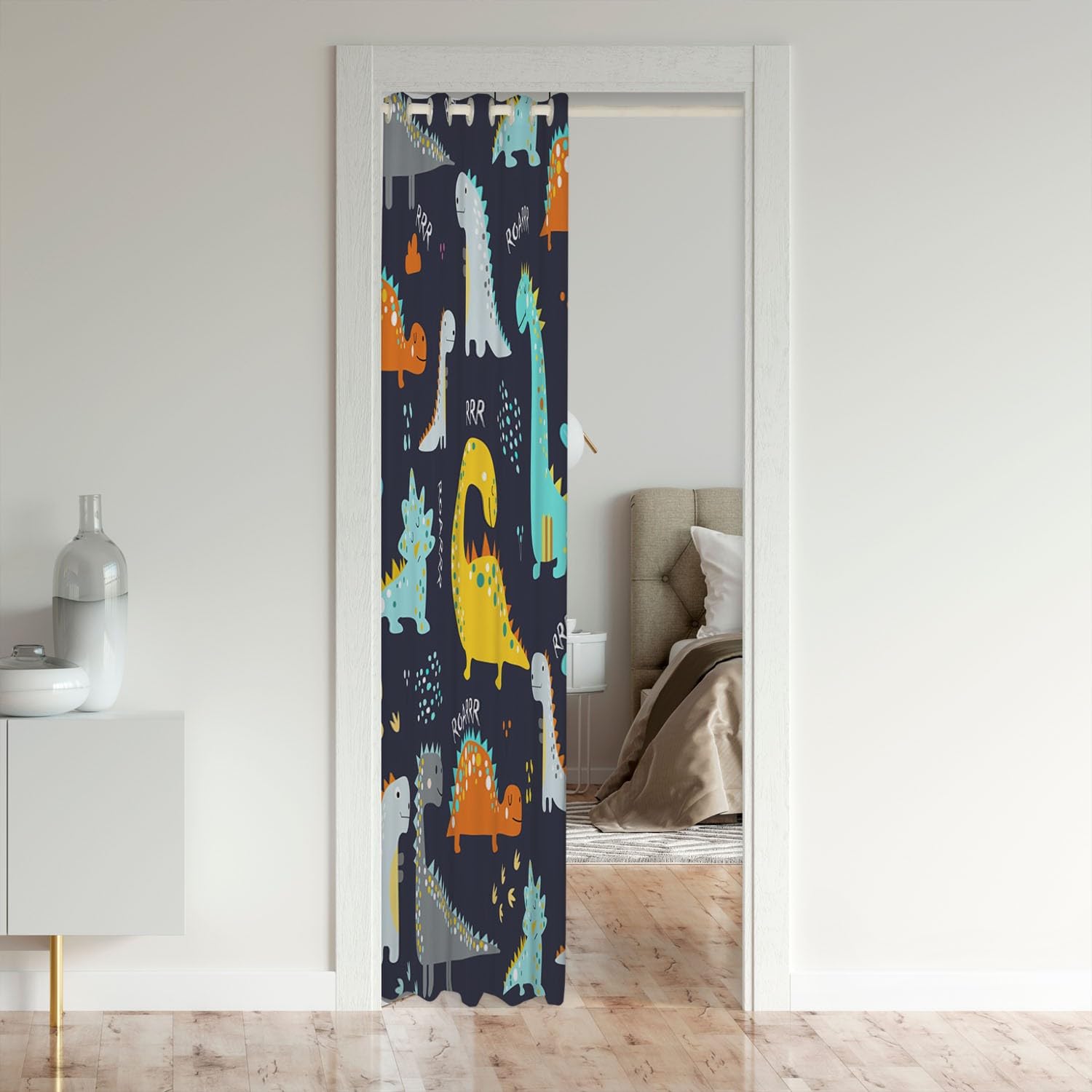 Cartoon Dinosaur Door Curtain for Doorway Privacy 3D Digital Print Room Divider Curtain Cover for Cute Jungle Dino 30%-50% Room Darkening Blackout Curtain Wild Animal Blue Window Treatments 86x203cm - Image 3