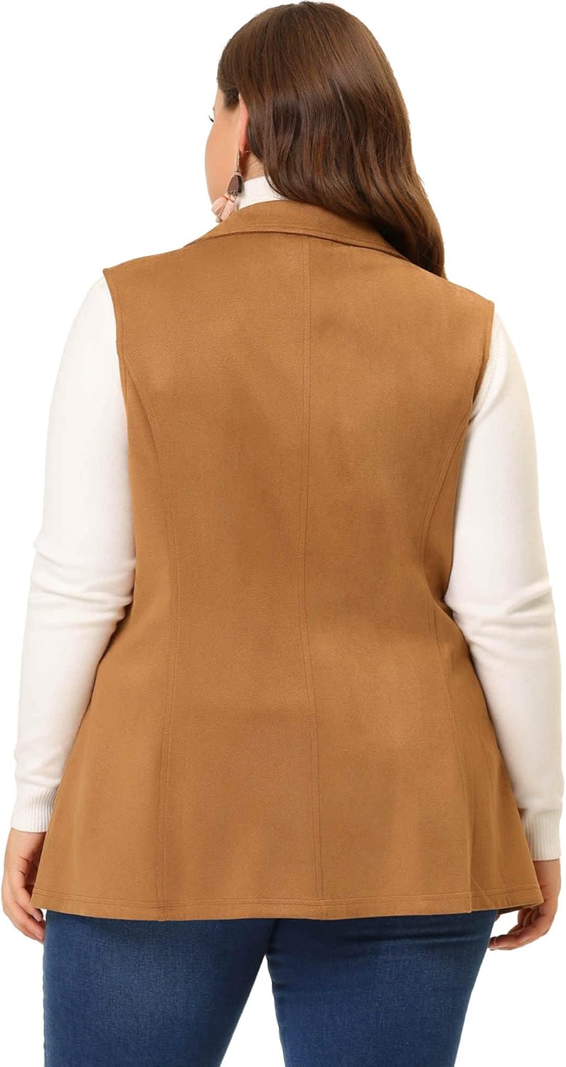 Agnes Orinda Plus Size Utility Vest for Women Lapel Sleeveless Lightweight Casual Suede Vests Jacket - Image 4