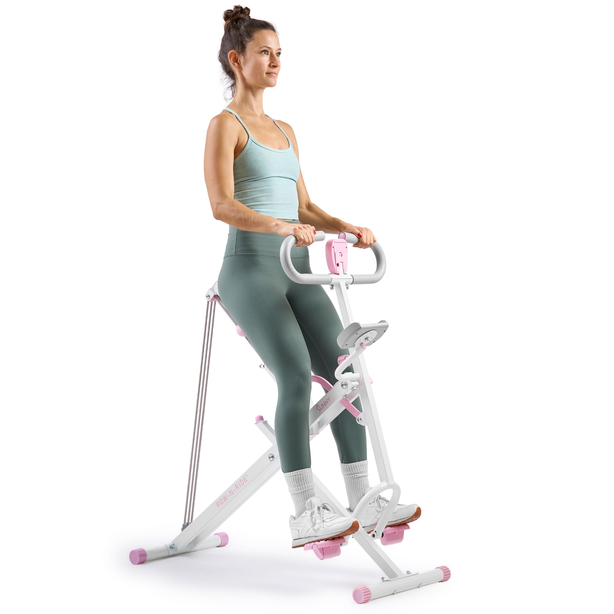 Sunny Health & Fitness Smart Upright Row-N-Ride Trainer w/Adjustable Resistance & 330LB Weight Capacity, Foldable Home Exercise Equipment for Arm, Glute & Leg Training, Free SunnyFit App Connection