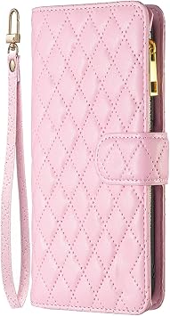 Wallet Cases for iPhone 14/14Pro/14Pro Max /14 Max, Card Slots Magnetic Closure Zipper Pocket Handbag, PU Leather Flip Case, with Wrist Strap TPU Kickstand Cover Color Pink, Size 14 6.1"
