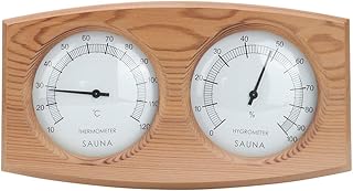 Termohigrômetro de Madeira 2 Em 1,Termômetro de Sauna Com Mostrador Duplo,Termohigrômetro Interno de Aço Inoxidável,para Decoração de Parede de Sala de Sauna