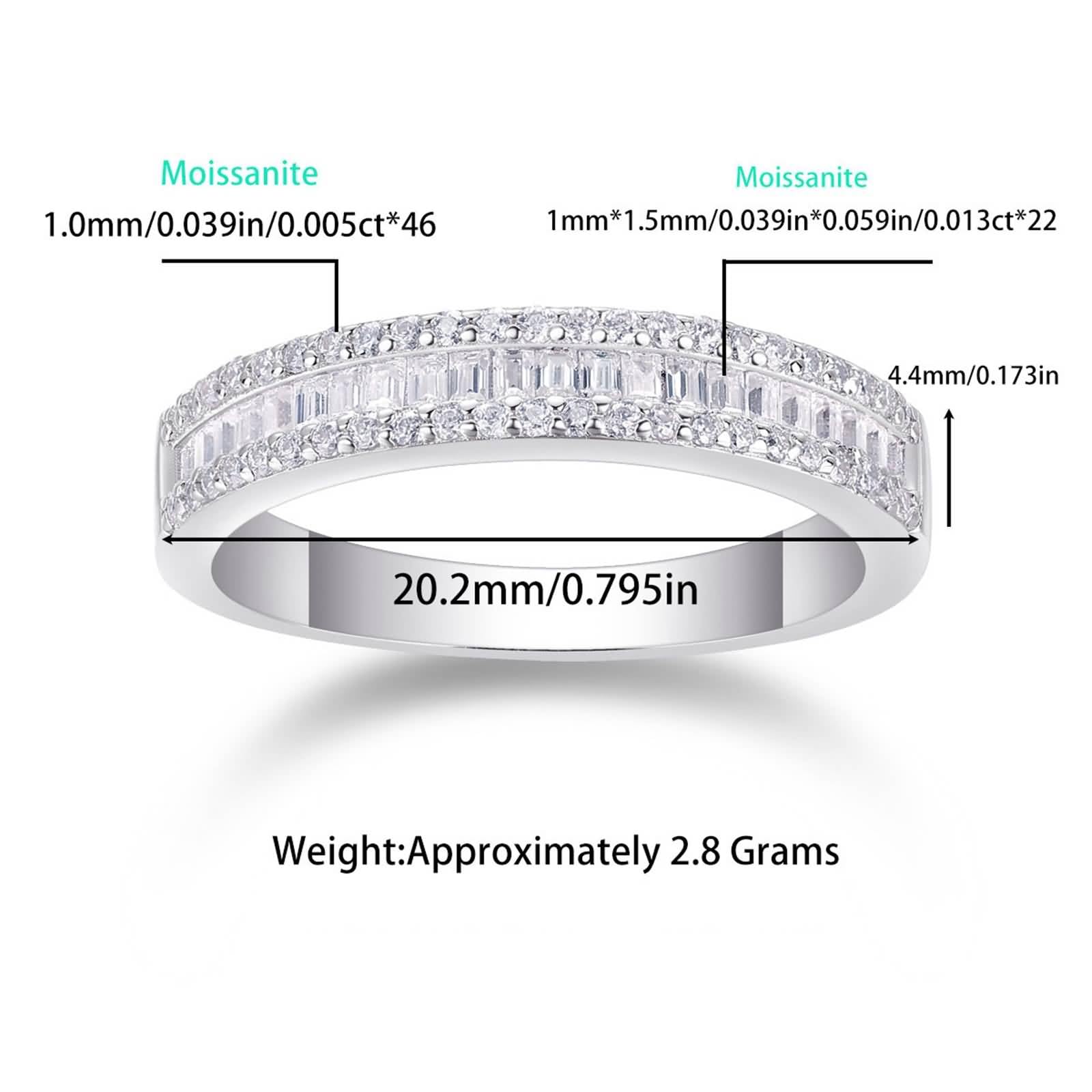 Anillos de mujer de 0,3 quilates con ajuste de canal de moissanita, anillos de eternidad de platino para ella, oro blanco de 9 K/14 K/18 quilates/PT950 | Talla H 1/2-V 1/2