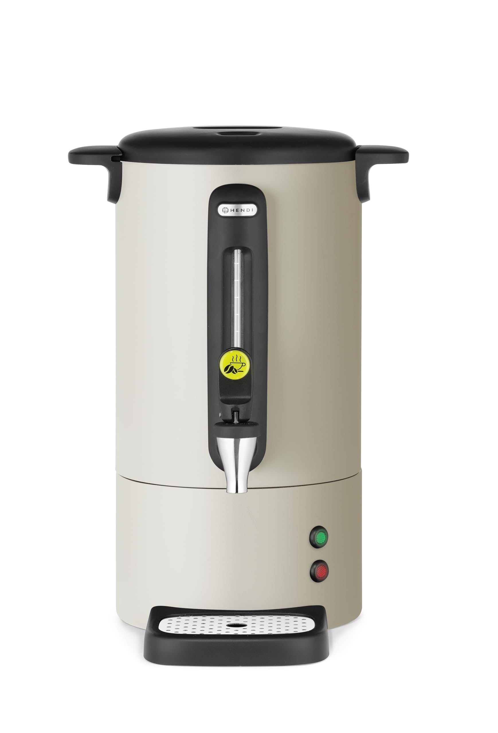 HENDI Percolateur à café 7L UNIQ, cafetière à percolation avec paroi simple et robinet anti-gouttes, filtre intégré, 230V, 50/60Hz, 1050W, 307x330x(H) 450mm, blanc cassé, Inox, PP