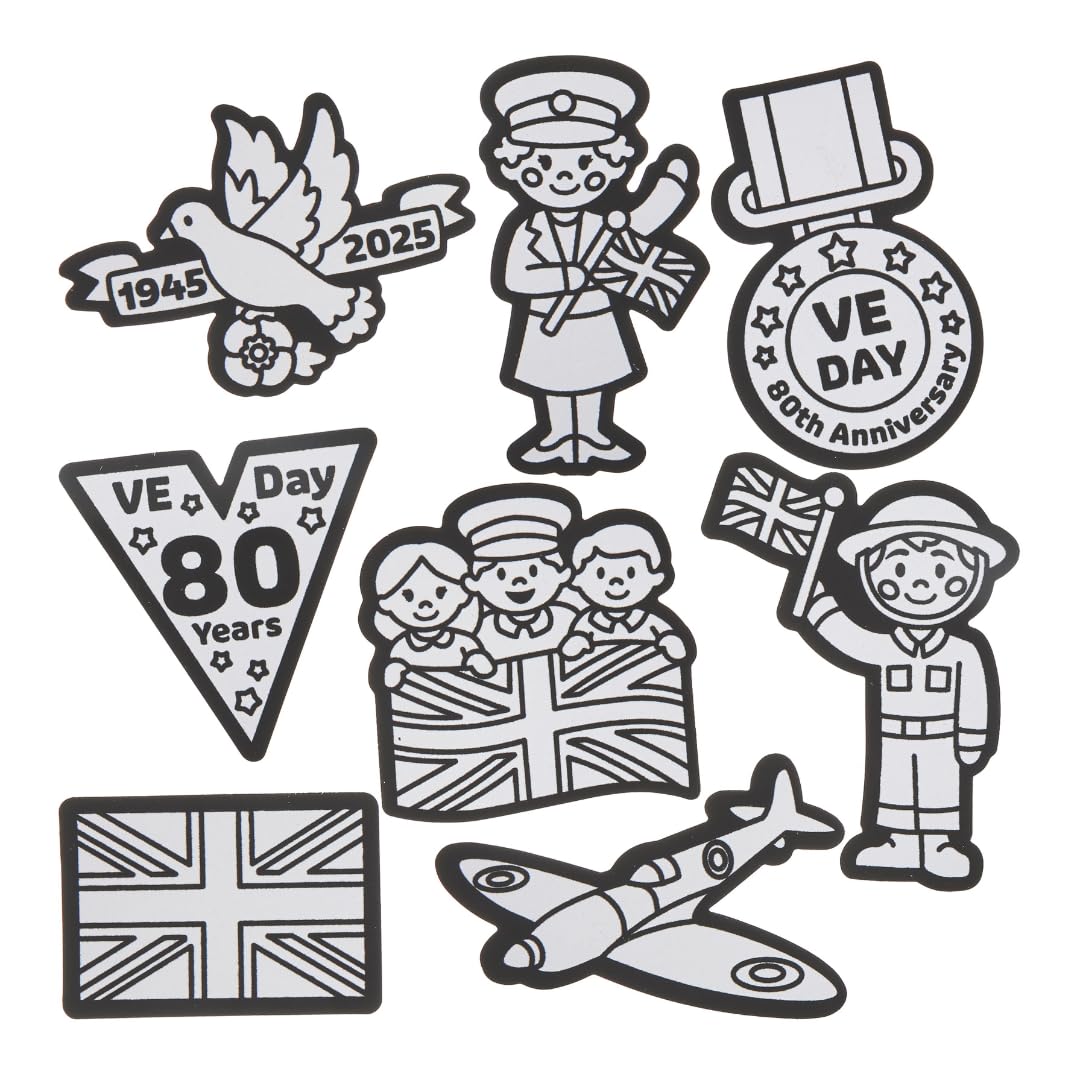 Baker Ross FN544 VE Day Colour-in Fuzzy Art Magnets - Pack of 16, VE Day for Kids VE Day 80th Anniversary - Image 4