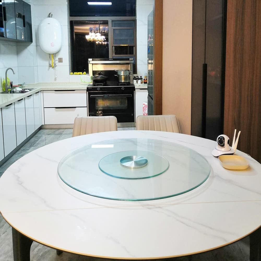 Obrotowa taca obrotowa Lazy Susan ze szkła hartowanego, 20-calowy stół jadalny, przezroczysta, okrągła, obrotowa, kuchenna, do serwowania na stole (rozmiar: 70 cm/28 cali) (80 cm/32 cale)
