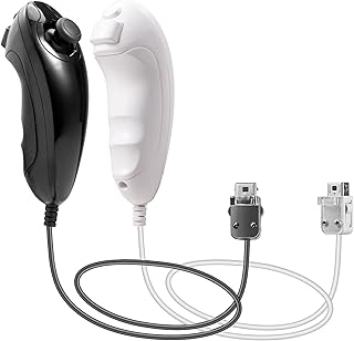 Wii Nunchuck Controller, 2 Pack Nunchuk Controllers Replacement Remote Joystick Gamepad Controller Compatible with Wii Wii U Console(Black+White)