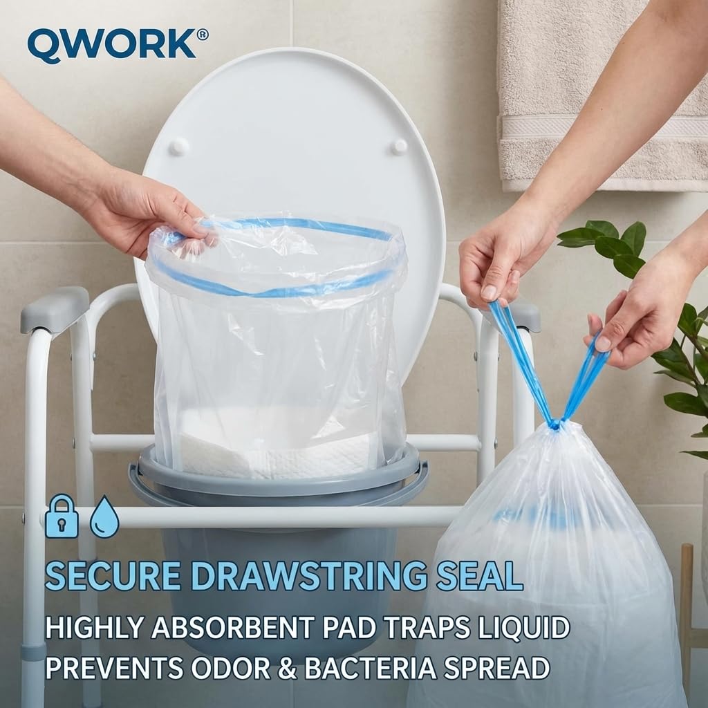 QWORK® 40 Stück Einweg Toilettenbeutel, Toilettenbeutel mit Mit Saugeinlage, 53x40CM Tragbare Toilettenbeutel für Toilettenstühle